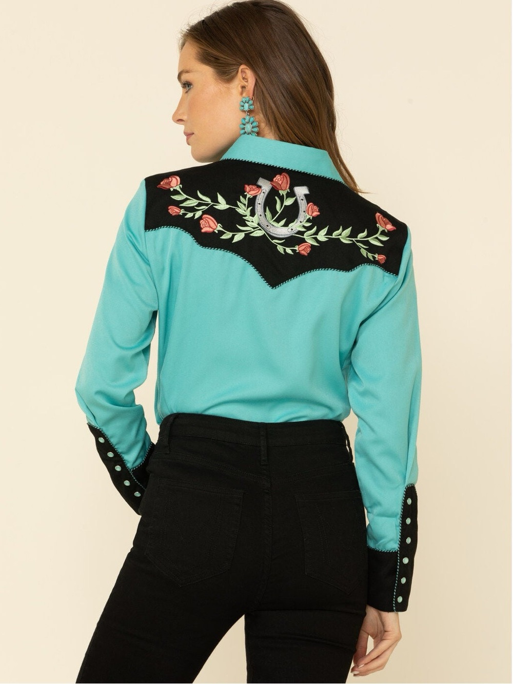 SCULLY WOMEN'S HORSESHOE EMBROIDERED RETRO WESTERN PEARL SNAP SHIRT XS NWOT - Picture 4 of 9